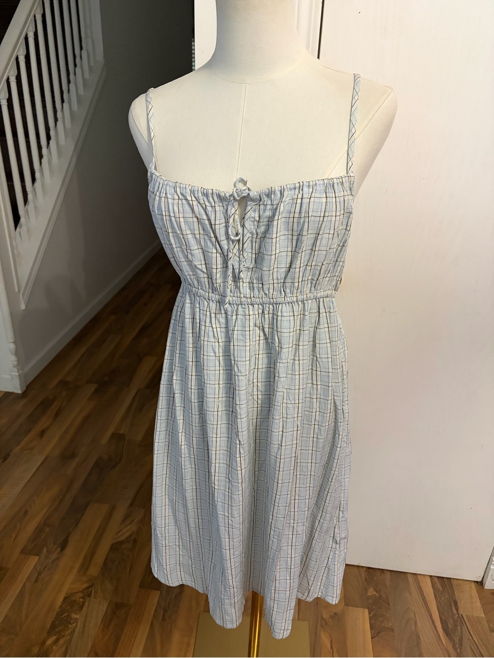 Billabong Y2K Light Blue / White / Navy Plaid Tie-Front Sundress, M / L EUC